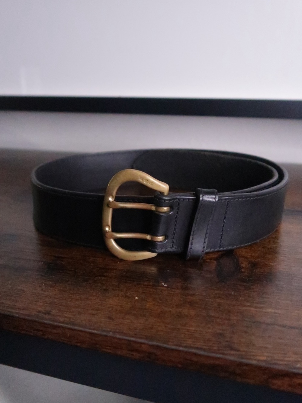 Polo by Ralph Lauren vintage RL67 Black Leather Belt with Gold Buckle
